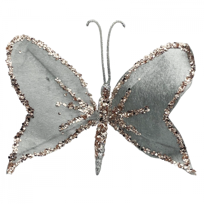 Ornament brad Fluture CHARM, Argintiu Sampanie, 20cm [1]