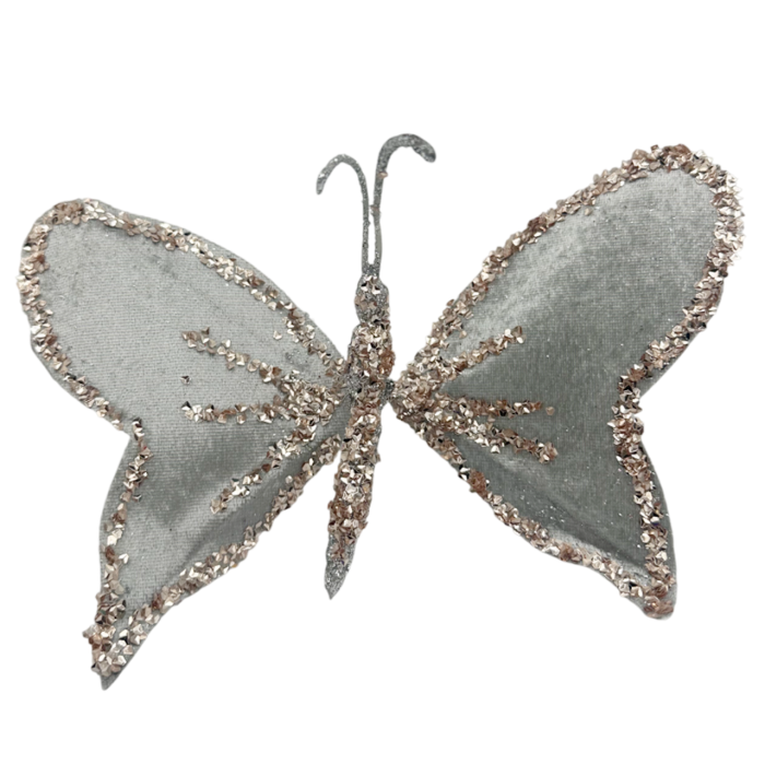 Ornament brad Fluture CHARM, Argintiu Sampanie, 20cm [2]