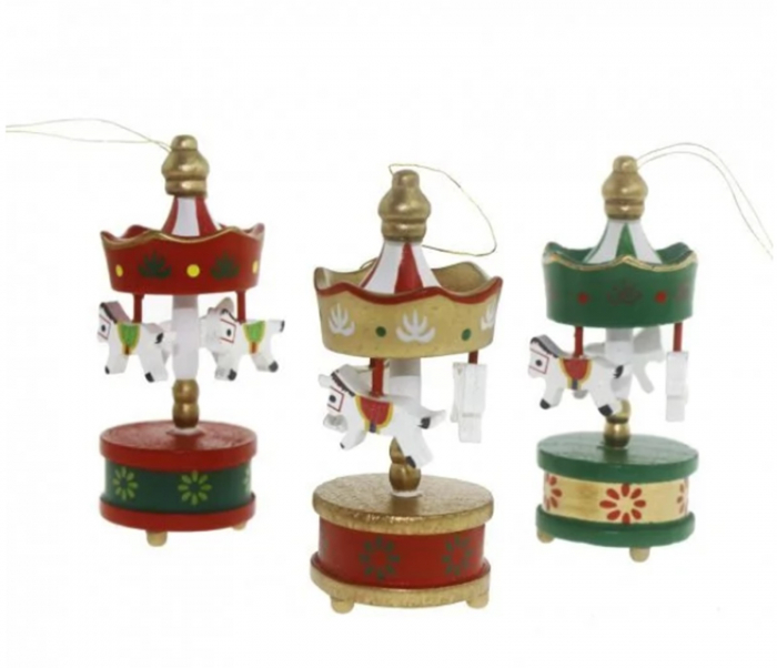 Set 3 Ornamente brad Craciun Carusel JOY, 7cm [3]