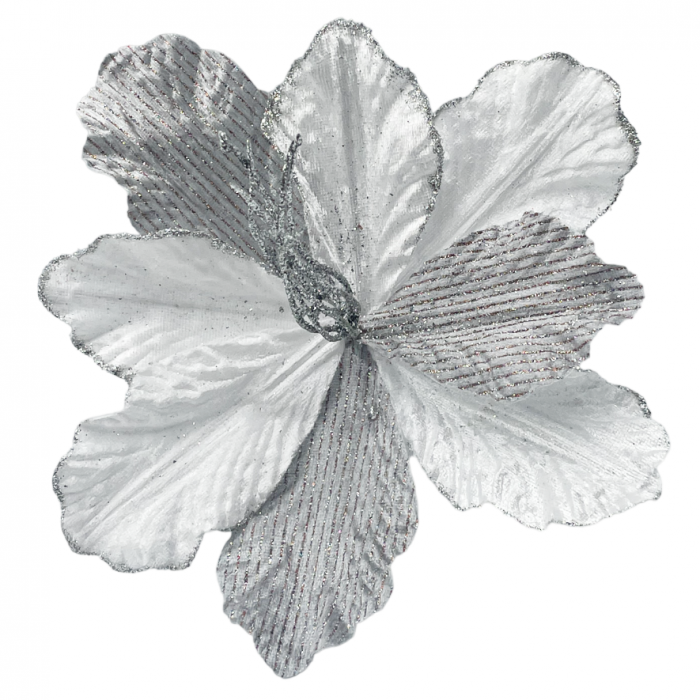Ornament brad Magnolie ALEGRIA, Alb/ Argintiu, 25cm [1]