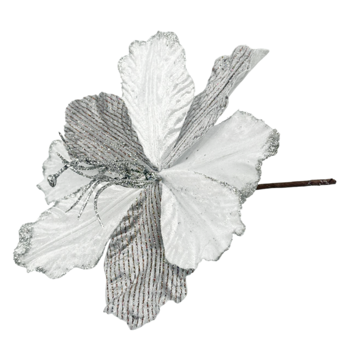 Ornament brad Magnolie ALEGRIA, Alb/ Argintiu, 25cm [2]