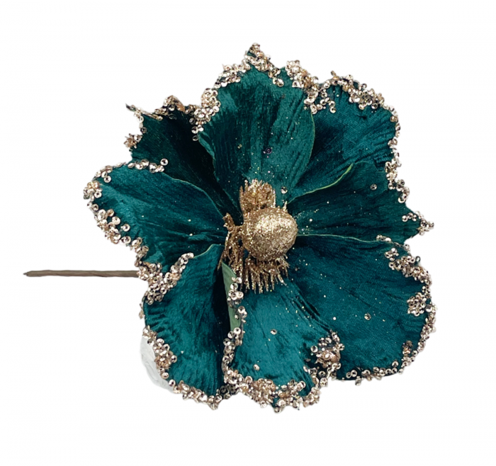 Ornament brad Magnolie CHARM, Albastru verzui, 23cm [2]