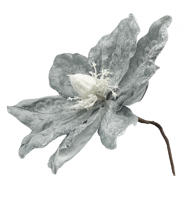 Ornament brad Magnolie GRACE, Gri argintiu, 22cm [2]