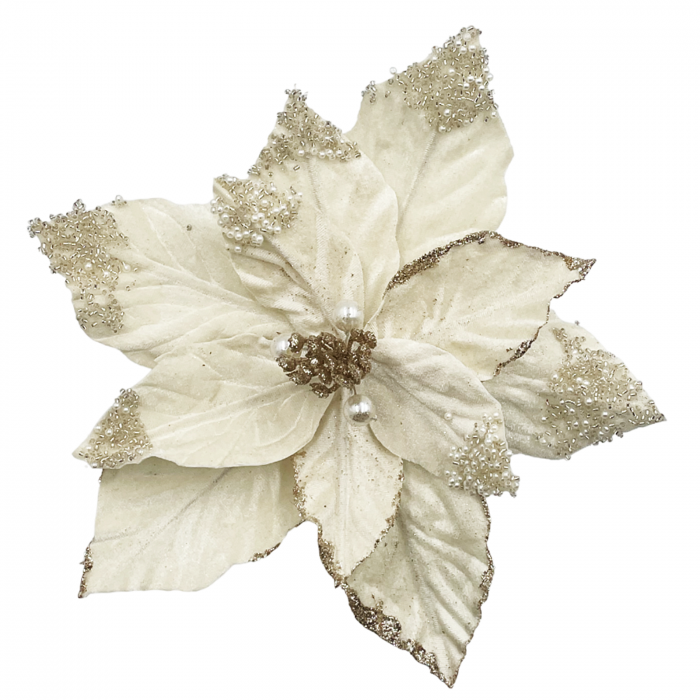 Ornament brad Craciunita PEARL, Crem, 23cm [2]