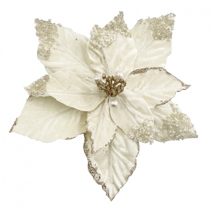Ornament brad Craciunita PEARL, Crem, 23cm [1]