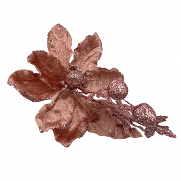 Ornament brad Magnolie NATALIE, Roz prafuit, 12cm [3]