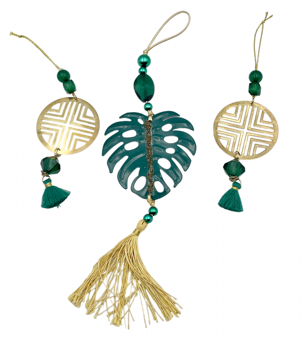Set 3 Ornamente brad KARA, Verde/ Auriu, 5x12cm [1]