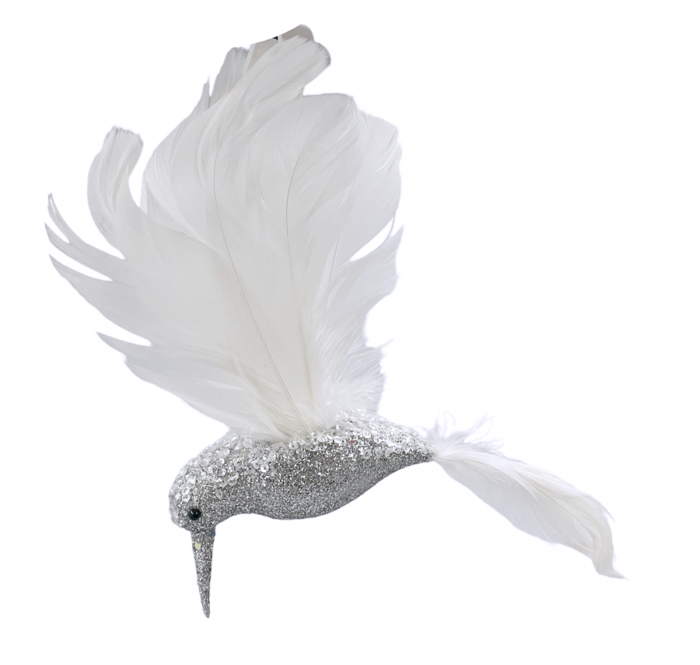 Ornament brad Pasare BOBBY, Alb/ Argintiu, 20cm [2]