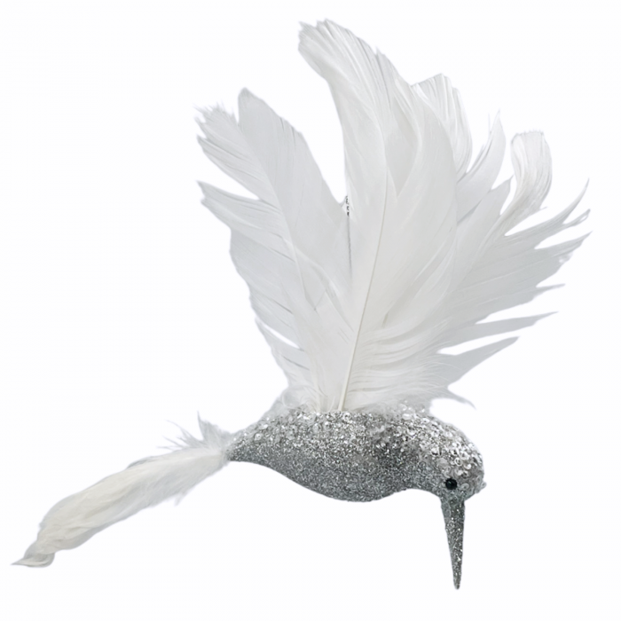 Ornament brad Pasare BOBBY, Alb/ Argintiu, 20cm [1]