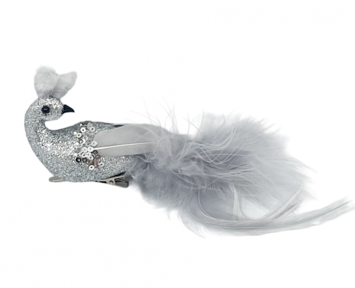 Ornament brad Pasare RORY, Gri argintiu, 15cm [1]