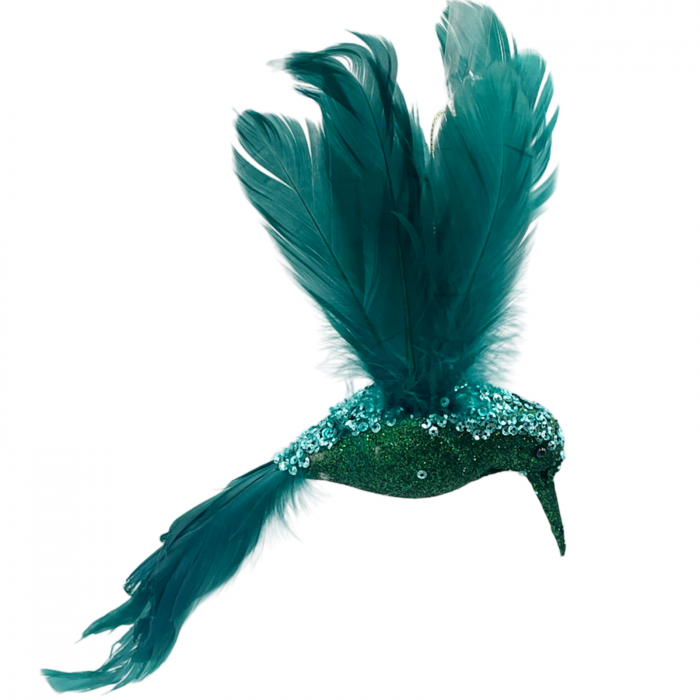 Ornament brad Pasare colibri BOBBY, Verde turcoaz, 20cm [1]