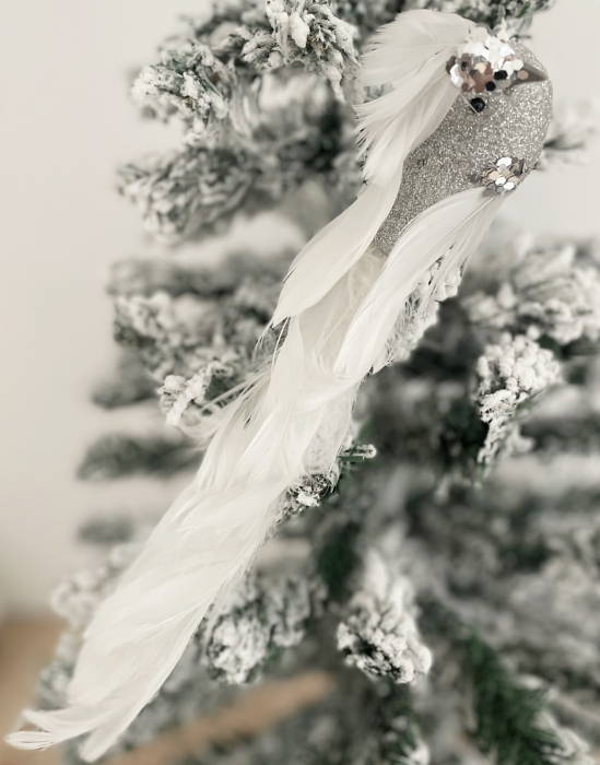 Ornament brad Pasare PEAKY, Alb/ Argintiu, 25cm [3]