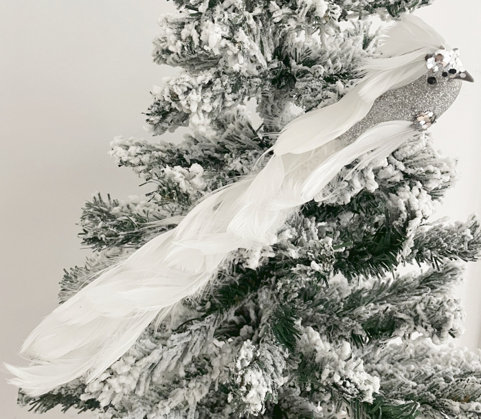 Ornament brad Pasare PEAKY, Alb/ Argintiu, 25cm [2]