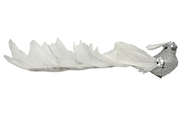 Ornament brad Pasare PEAKY, Alb/ Argintiu, 25cm [1]