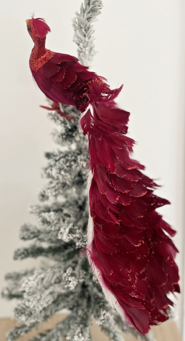 Ornament brad Craciun Paun TWINKLE, Roz Burgundy, 70cm [3]