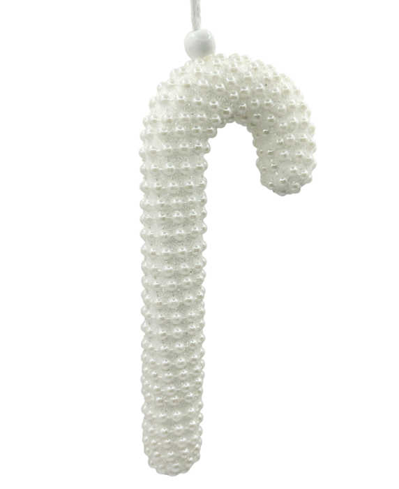 Ornament de Crăciun bastonaș alb cu perlute – decor elegant și delicat [1]