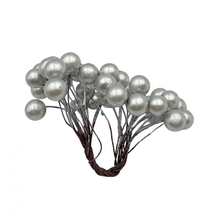 Ornament Craciun bobite GLOSSY, Argintiu, 15cm [2]