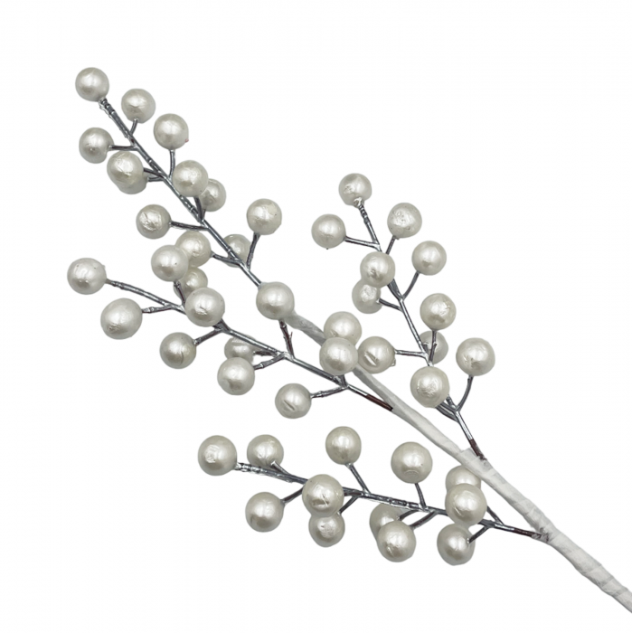 Ornament Craciun PEARL BERRY, Alb, 40cm [2]