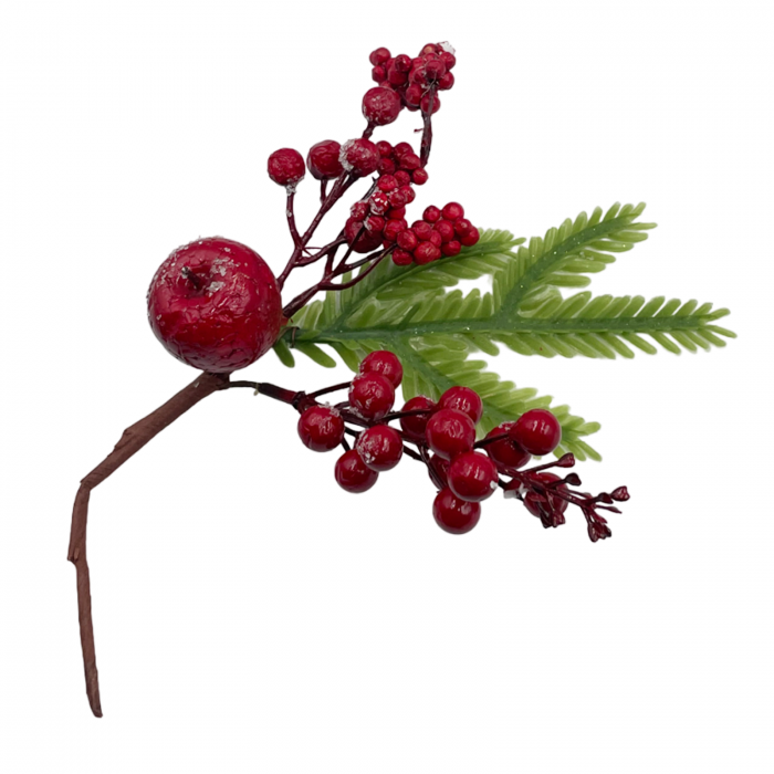 Ornament Craciun cu crenguta brad APPLE, Rosu, 25cm [2]