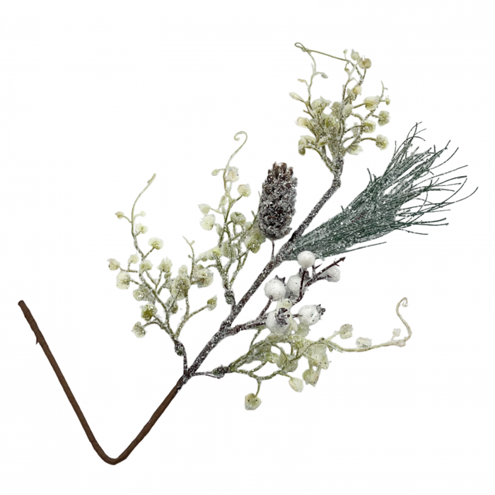 Ornament Craciun cu con si bobite ninse FREEZY, 50cm [2]