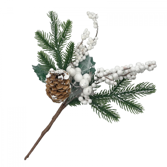 Ornament Craciun cu brad si bobite ALICE, Alb, 27cm [1]