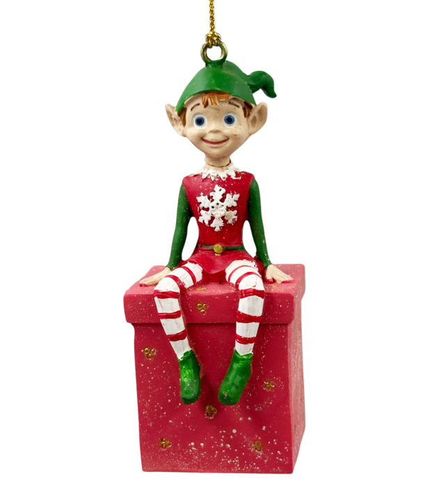 Ornament Craciun - Elf asezat pe cadou TWIGGY [1]