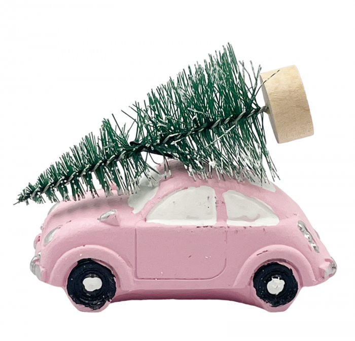 Ornament Craciun Masina cu bradut JOY, Roz, 8cm [1]