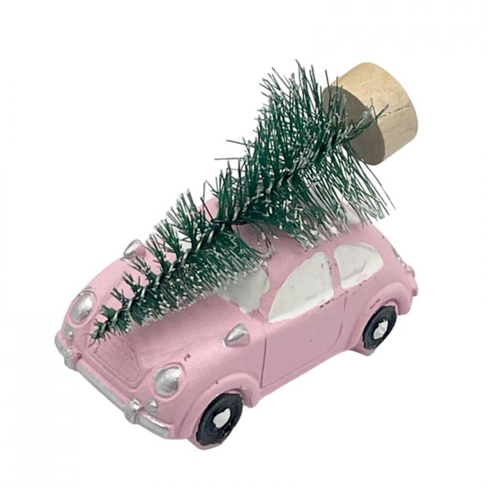 Ornament Craciun Masina cu bradut JOY, Roz, 8cm [2]