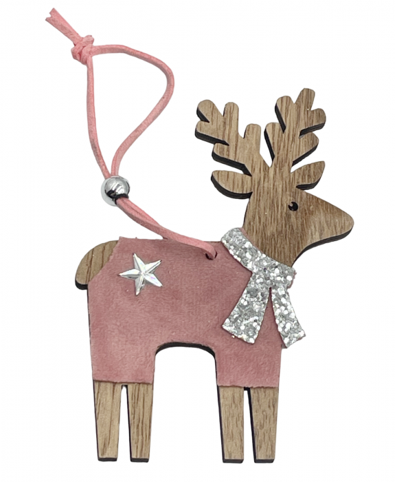 Ornament brad Craciun Ren LILO, Roz, 10cm [1]