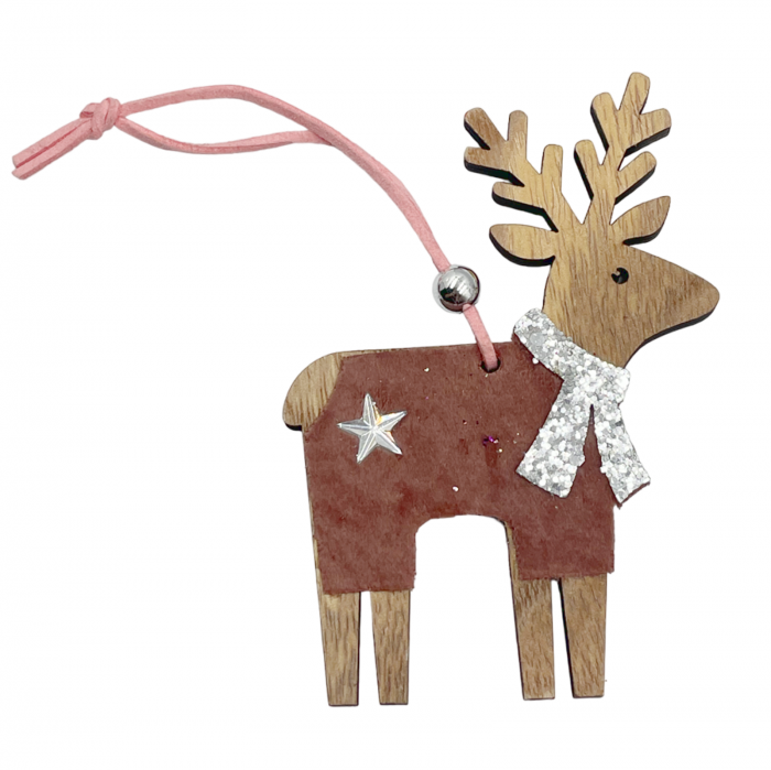 Ornament brad Craciun Ren LILO, Roz, 10cm [2]