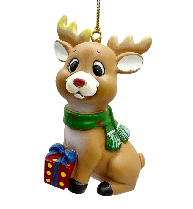 Ornament Ren cu fular roșu – decor adorabil de Crăciun [1]