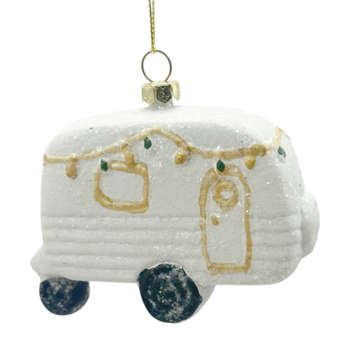 Glob decorațiune brad Craciun - Rulota Alb auriu cu Sclipici [1]