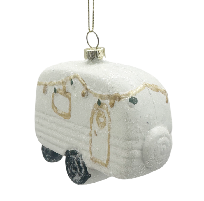 Glob decorațiune brad Craciun - Rulota Alb auriu cu Sclipici [2]