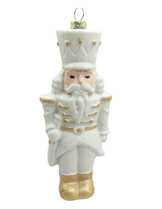 Glob decorațiune brad Craciun - Soldatel Alb auriu cu Sclipici [1]