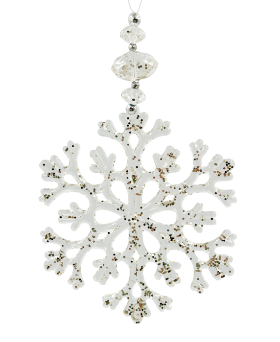 Ornament fulg de nea alb cu sclipici auriu și mărgele cristaline [1]