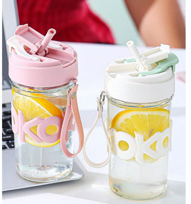 Cana din sticla cu pai silicon KOKO, 420ml [3]