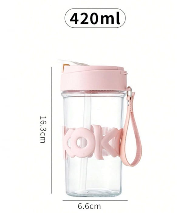Cana din sticla cu pai silicon KOKO, 420ml [5]