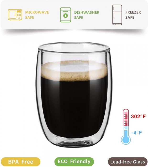 Pahar din sticla borosilicata MAJA, Perete dublu, 350ml [2]