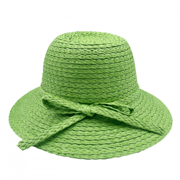 Palarie de paie ESMERALDA, Cu fundita, Verde [2]
