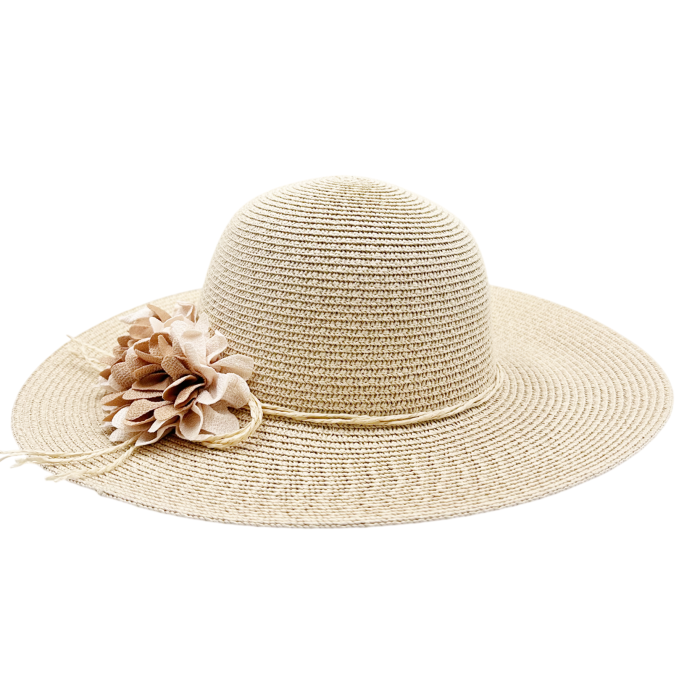 Palarie de paie eleganta bej cu floare decorativa [2]