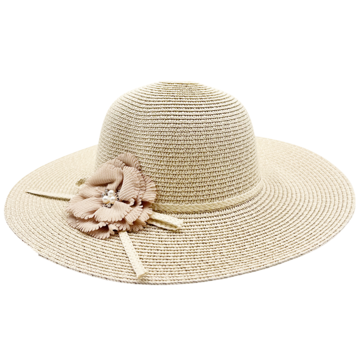 Palarie de paie eleganta bej cu floare decorativa [2]