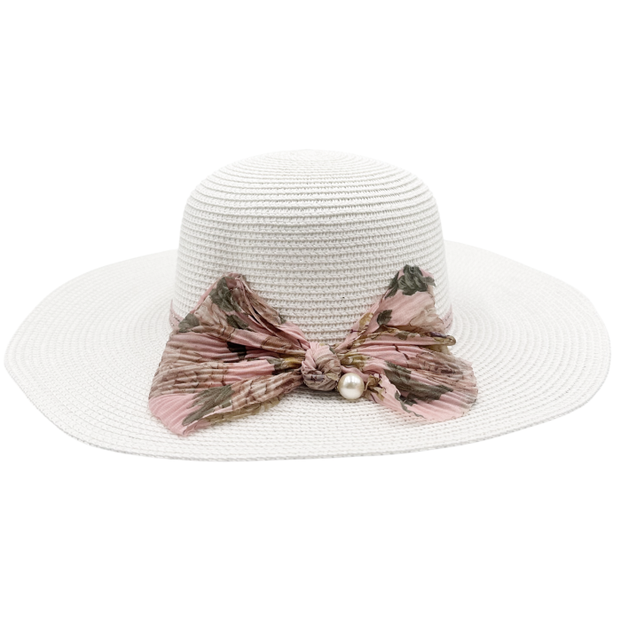 Pălărie damă paie alba cu fundă florală [3]