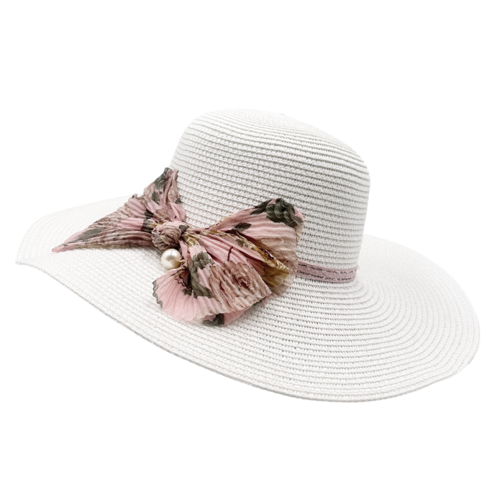 Pălărie damă paie alba cu fundă florală [2]