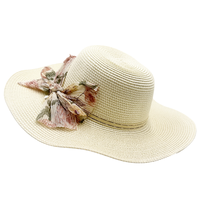 Pălărie damă paie crem cu fundă florală [2]