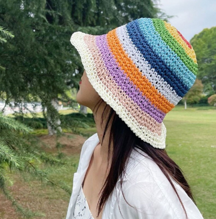Palarie de soare BUCKET pentru femei, Paie, Rosu/ Multicolor [6]