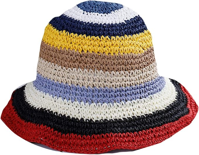 Palarie de soare BUCKET pentru femei, Paie, Rosu/ Multicolor [3]