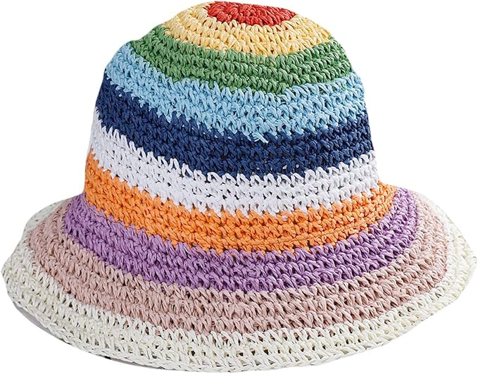 Palarie de soare BUCKET pentru femei, Paie, Crem/ Multicolor [2]