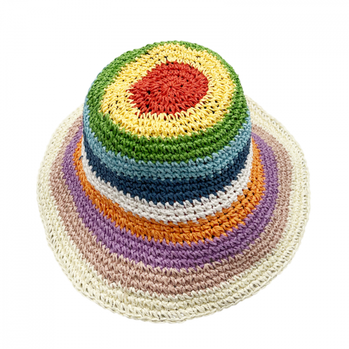 Palarie de soare BUCKET pentru femei, Paie, Crem/ Multicolor [3]