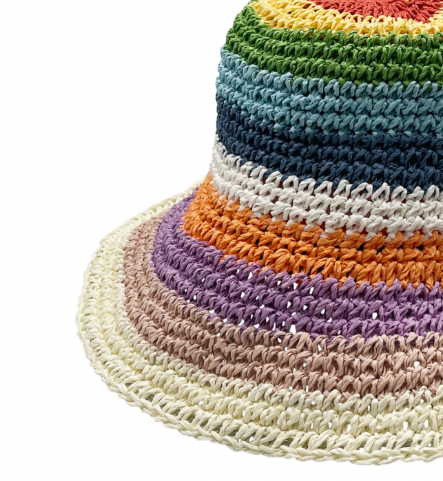 Palarie de soare BUCKET pentru femei, Paie, Bej/ Multicolor [4]