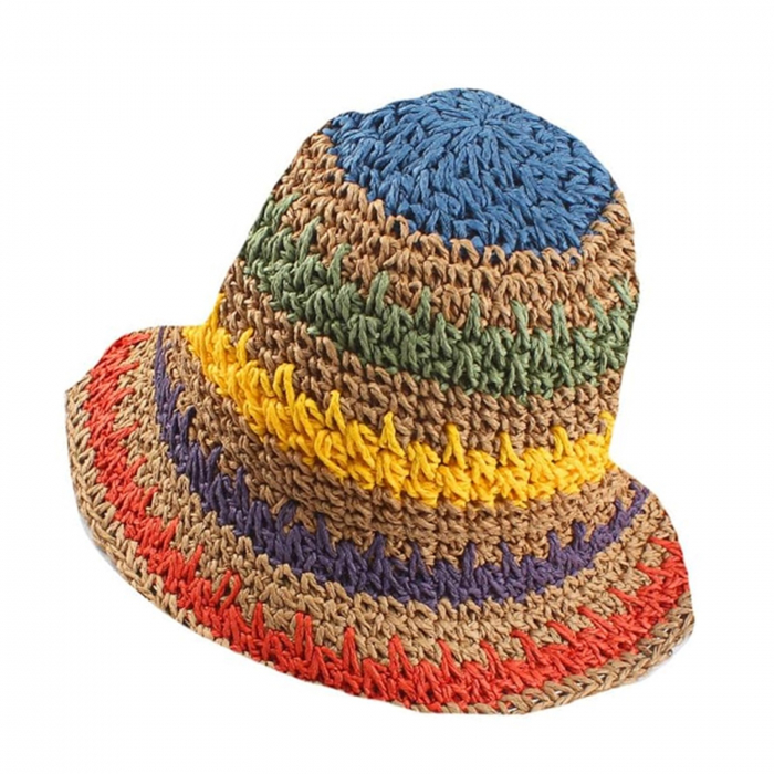 Palarie de soare BUCKET pentru femei, Paie, Maro/ Multicolor [4]
